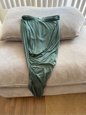 Helmut Lang Sage Green Ruched Maxi Skirt